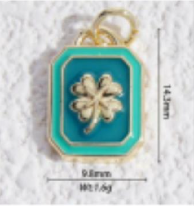 emerald clover rectangular charm