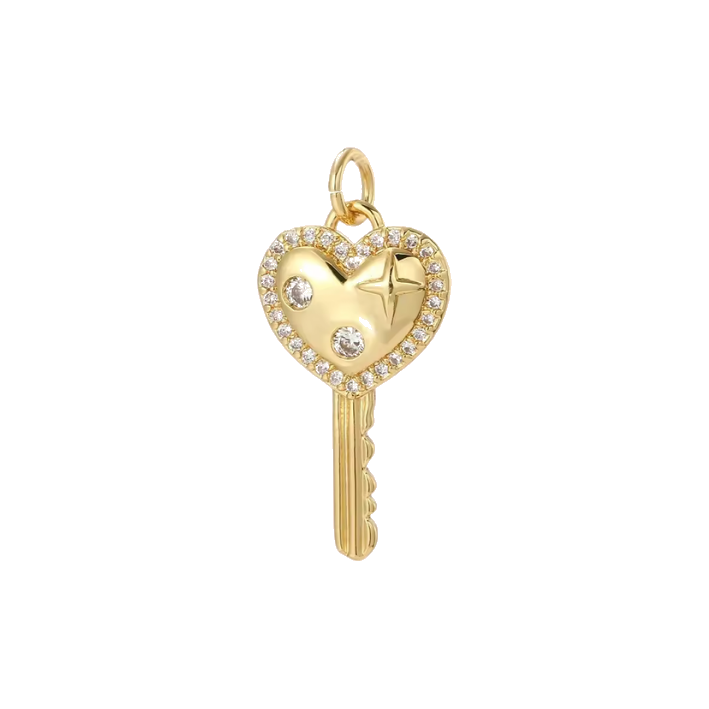 Diamond heart key charm