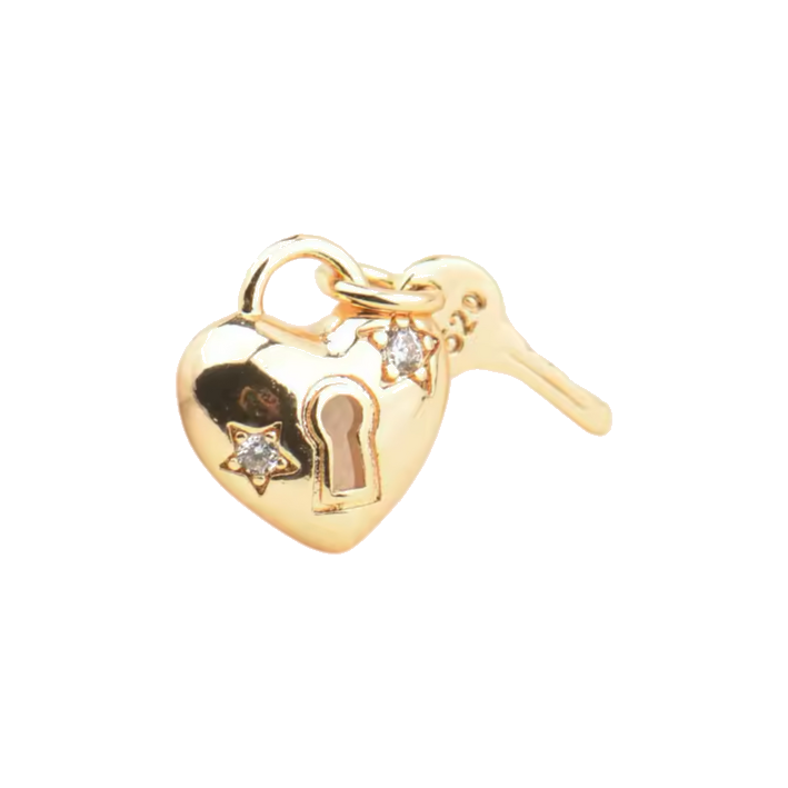 diamond heart lock & key charm