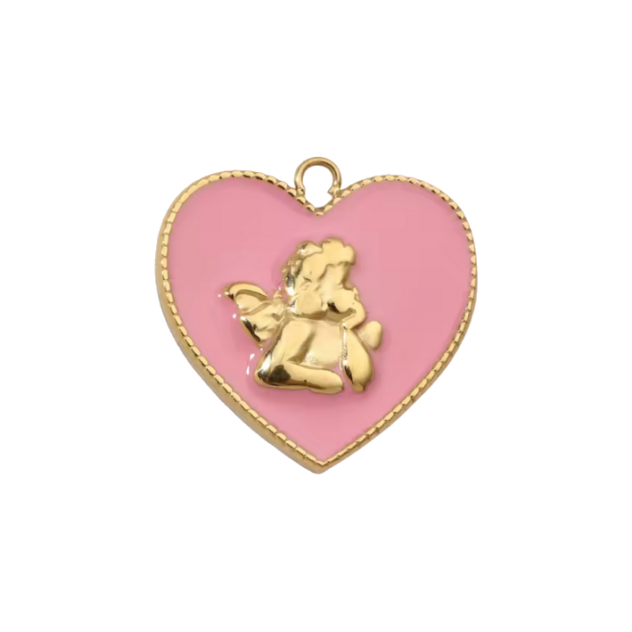 Pink cupid heart charm