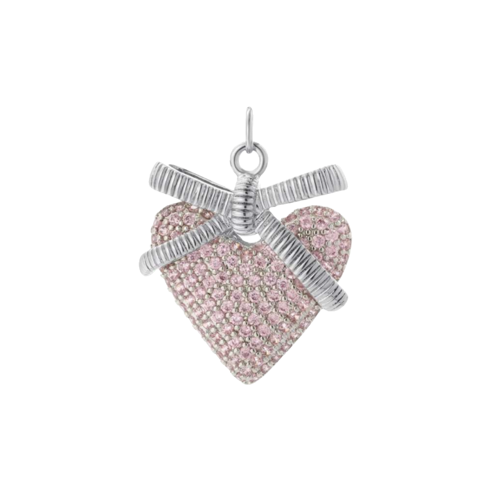 Bow heart silver charm