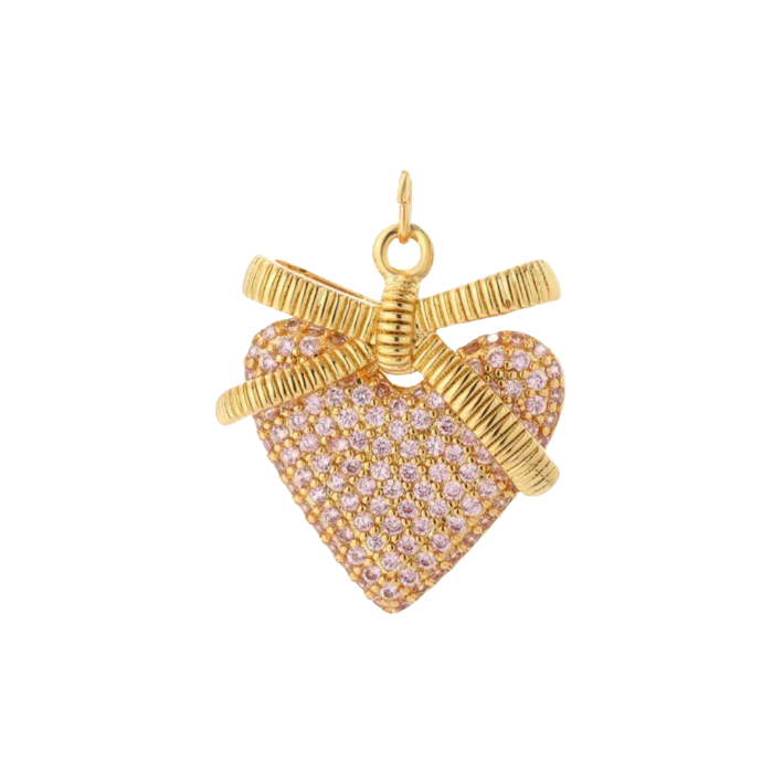 Bow heart gold charm