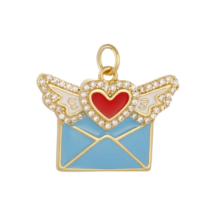 blue letter wing charm
