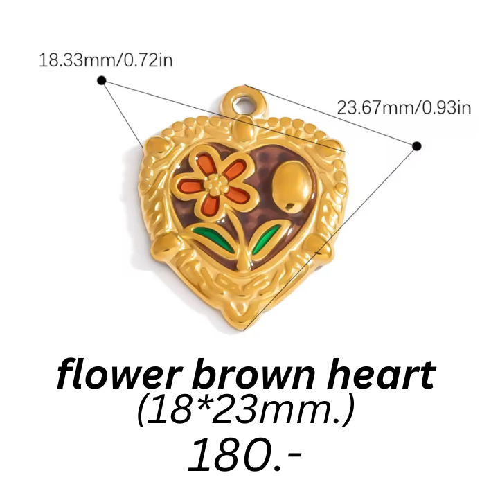 flower brown heart charm