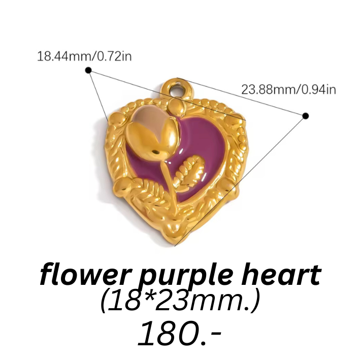 flower purple heart charm