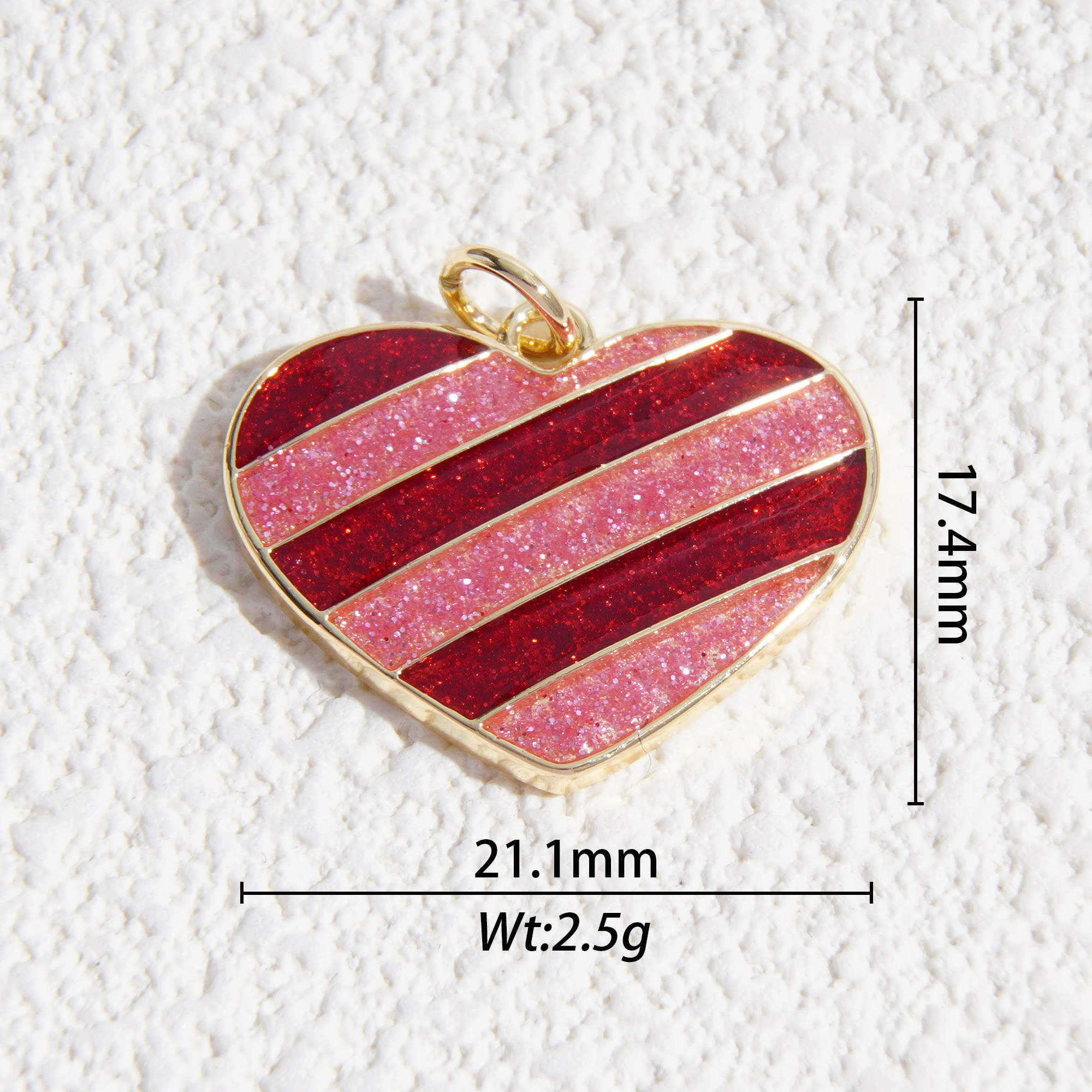 Striped red pink heart charm