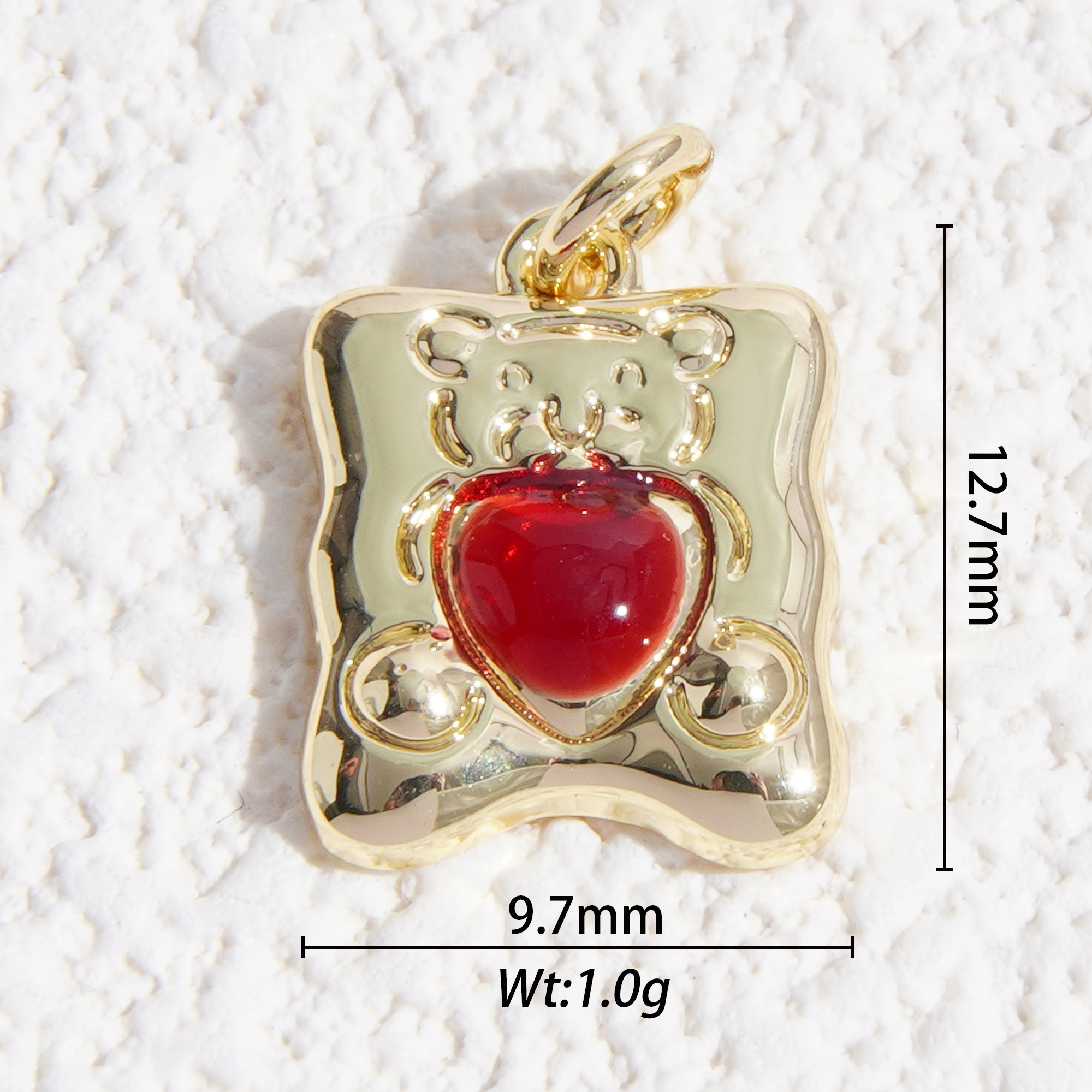 Red heart bear bread charm