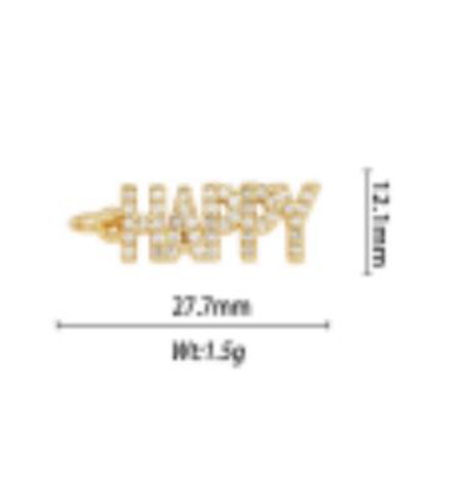 happy diamond text charm