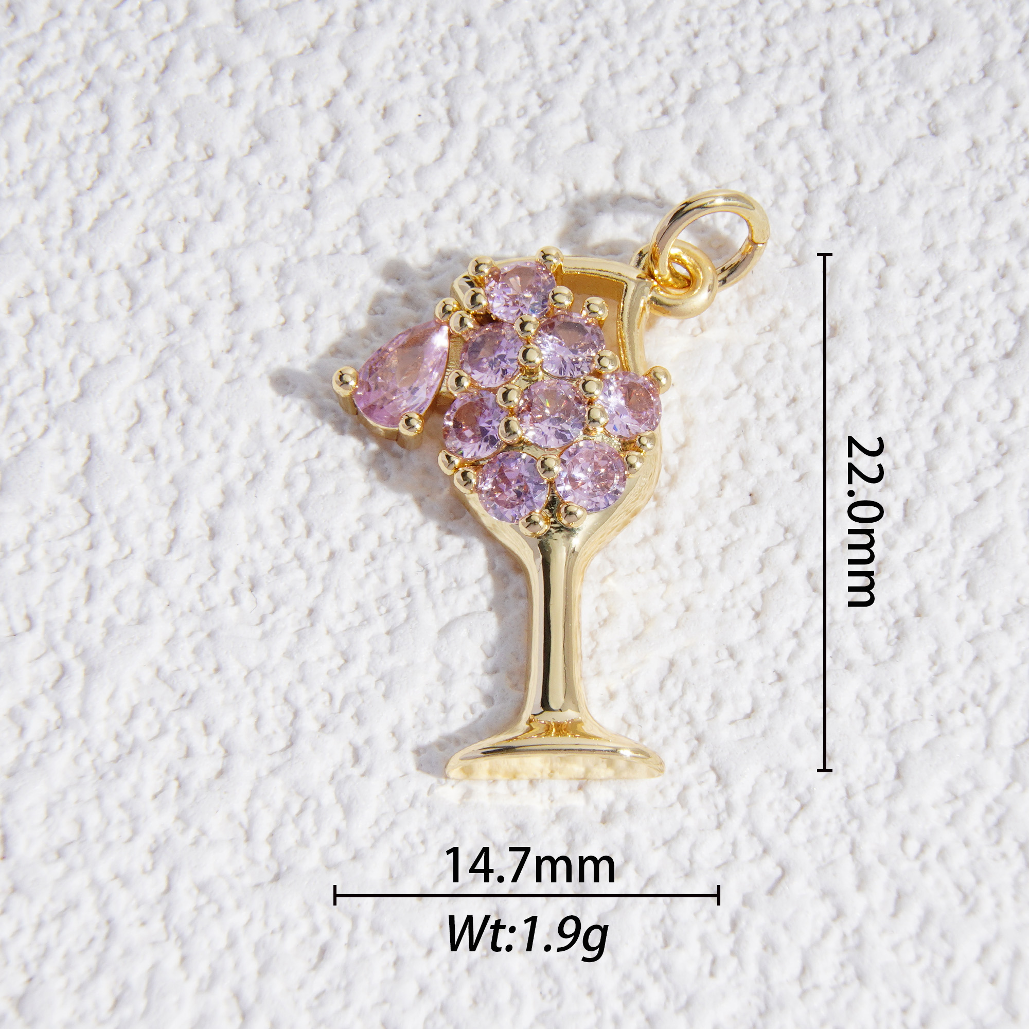 Pink wine glass charm