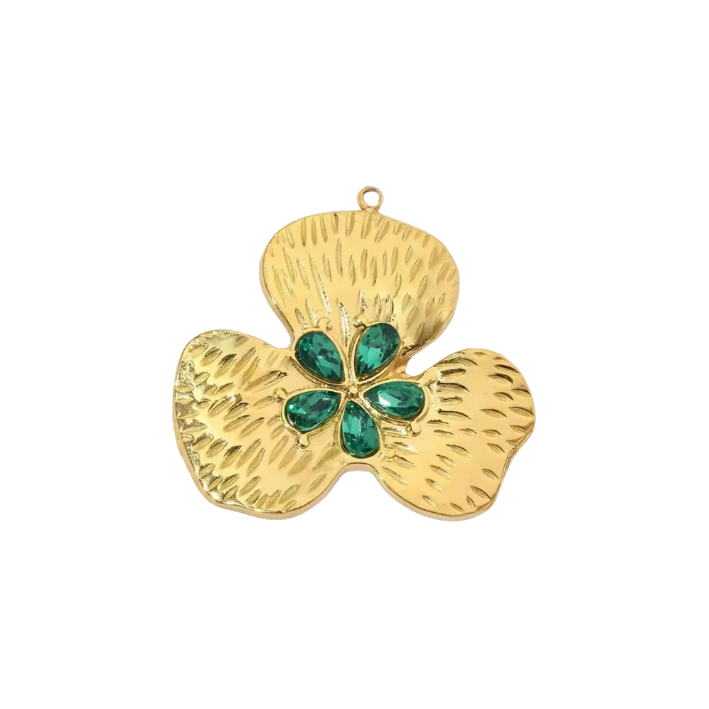 gold flower with green gem charm