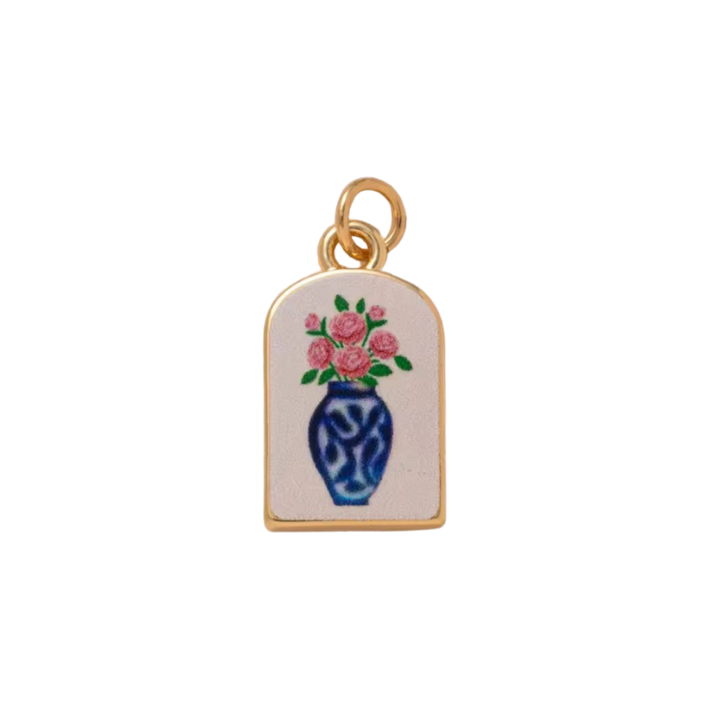 Blue vase peony charm