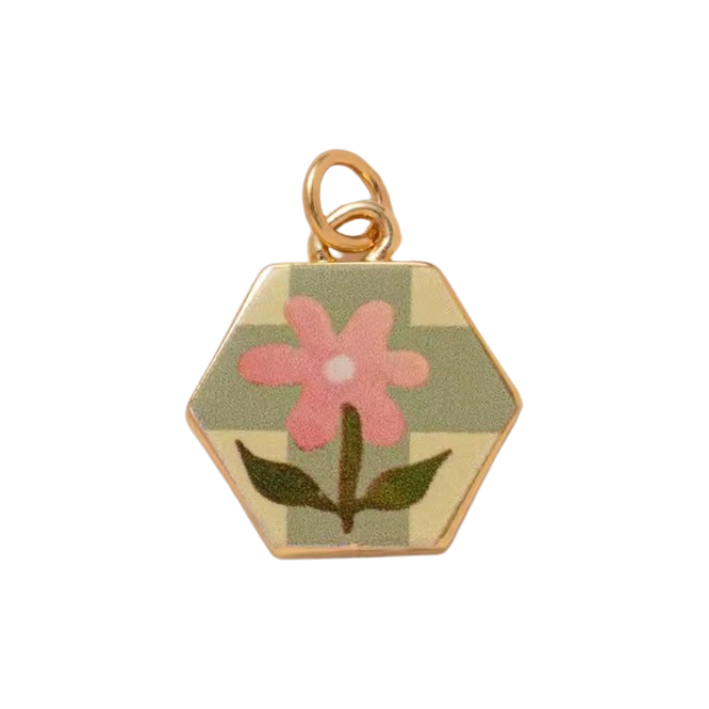 hexagon cherry blossom charm