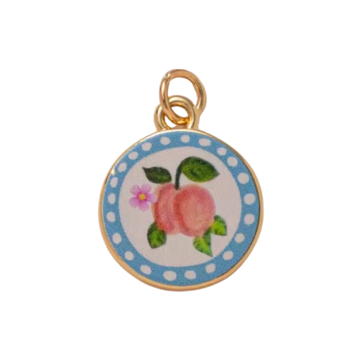 blue peach in circle charm