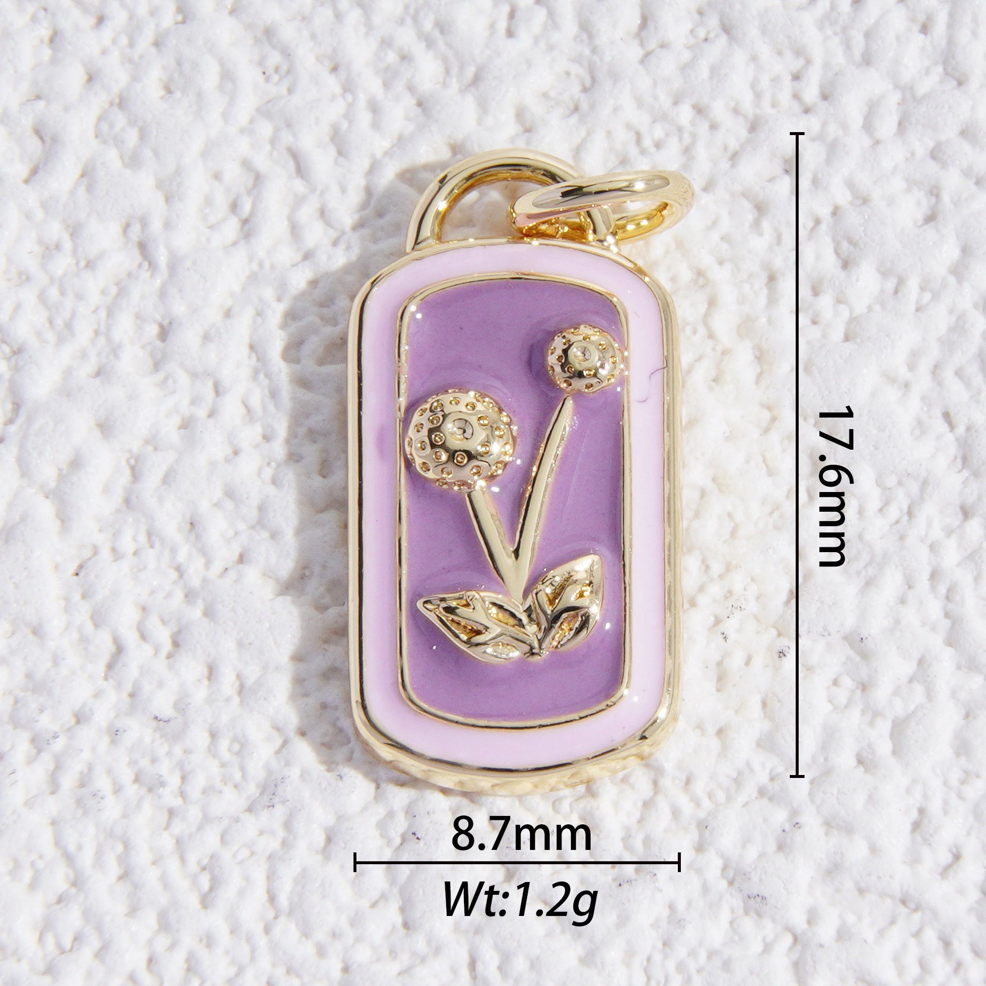 Purple cherry rectangle charm