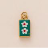 Green Two Floral Square charm
