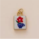 Red Flower Blue Vase Square charm