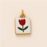 Red Tulip White Square charm