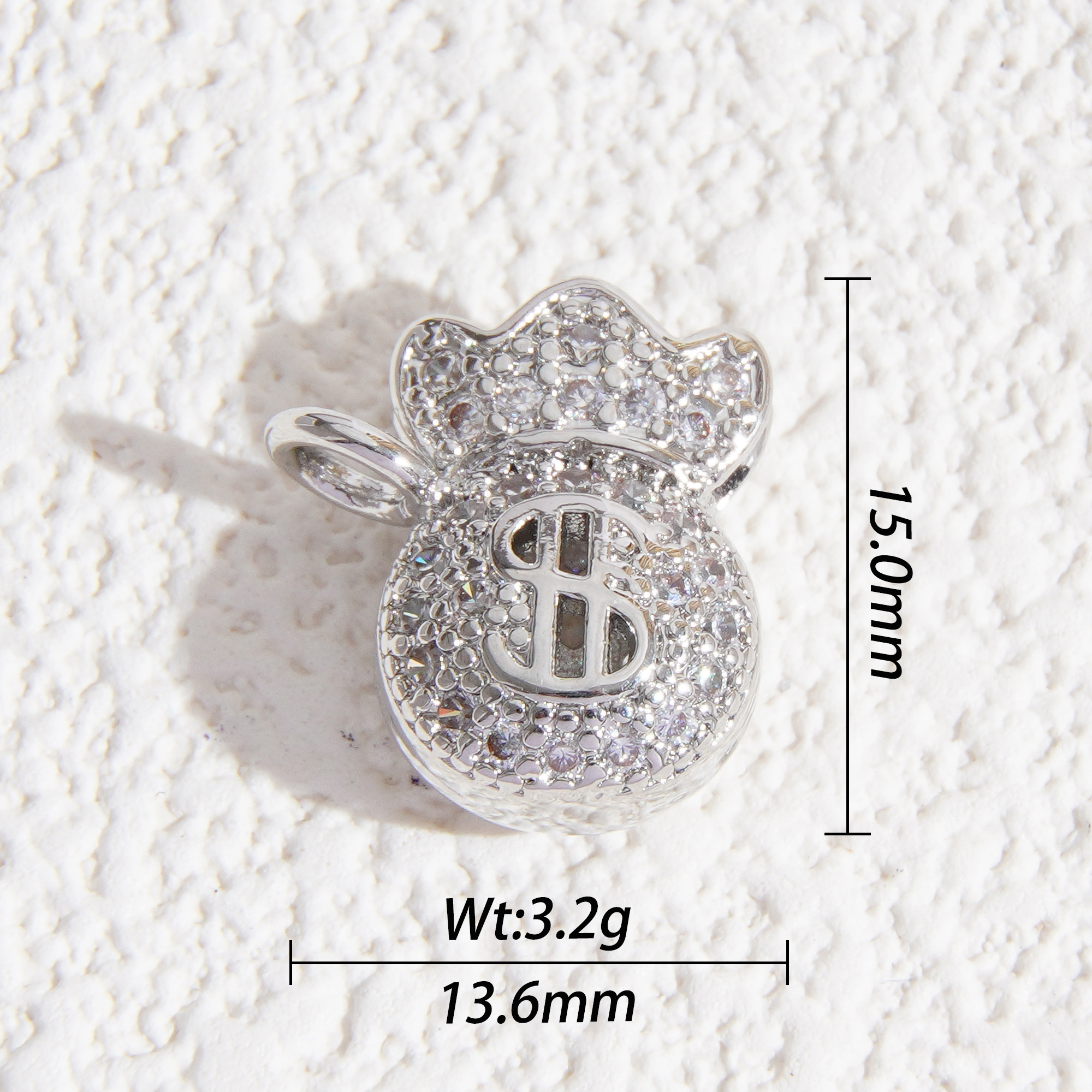 Money bag diamond silver charm