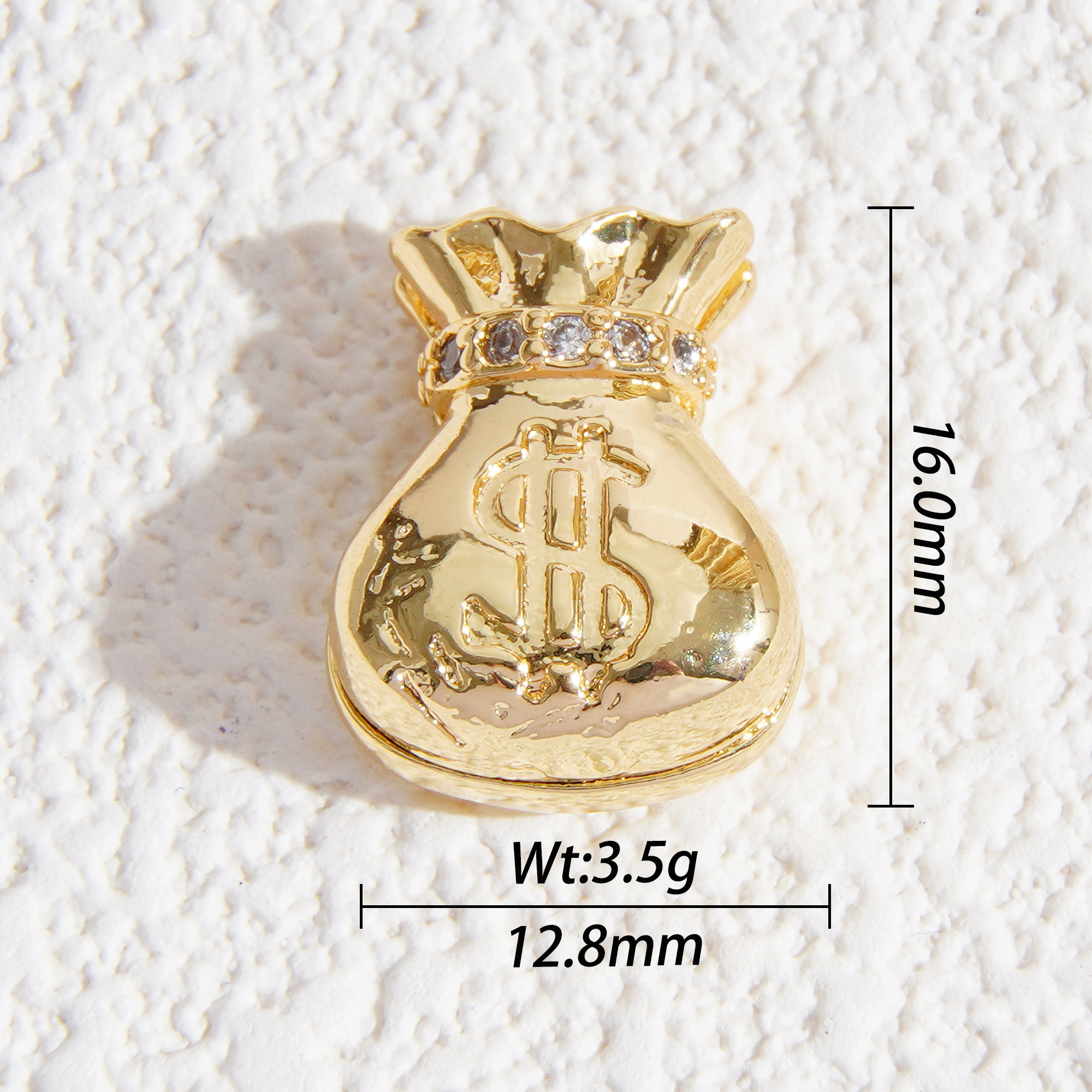 Money bag diamond gold charm