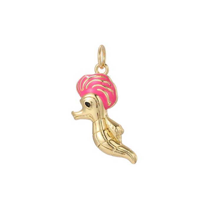 pink hair seahorse charm