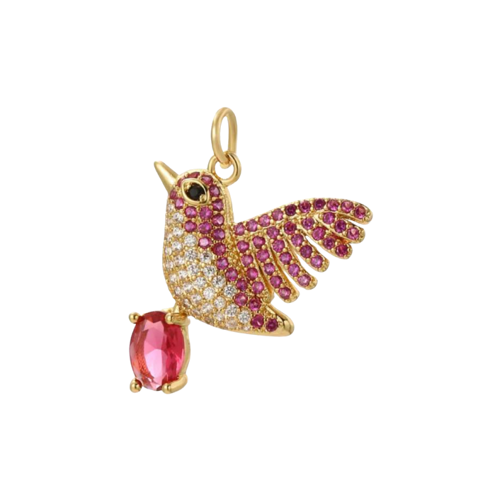 red hummingbirds diamond drop charm