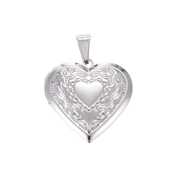 Silver big heart locket charm