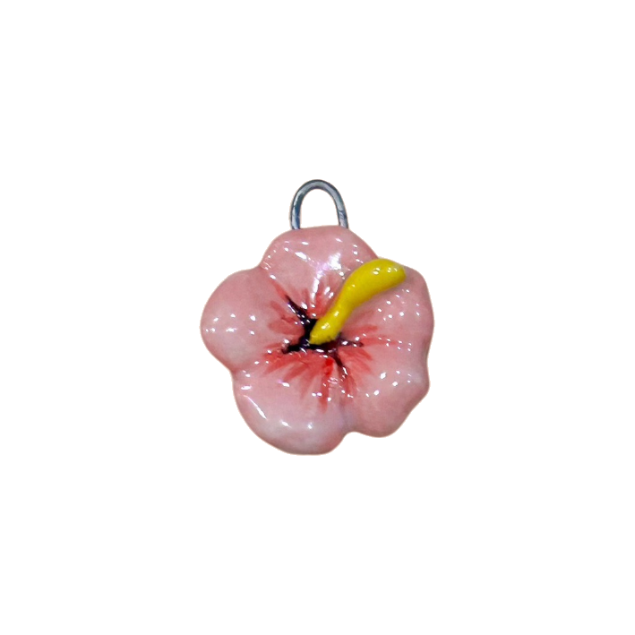pink hibiscus ceramic charm