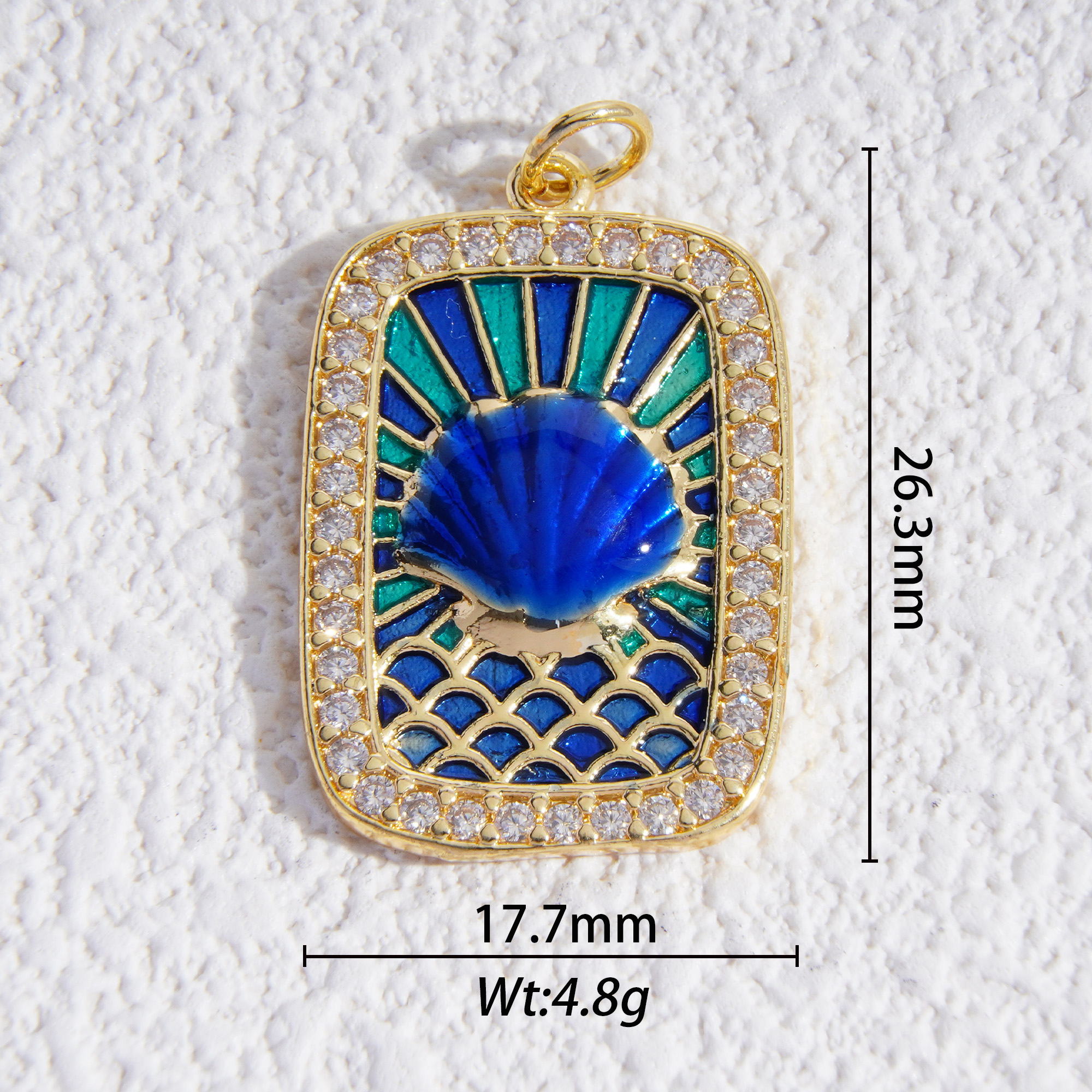 Blue shell mermaid rectangle charm