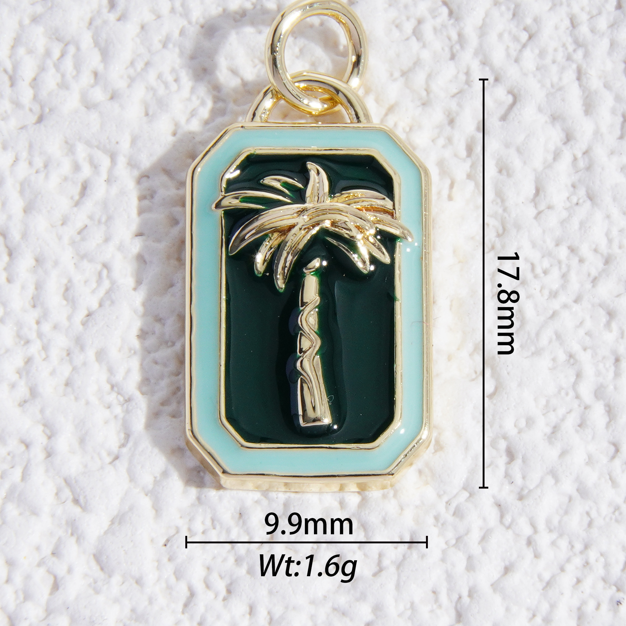 green coconut tree rectangle charm