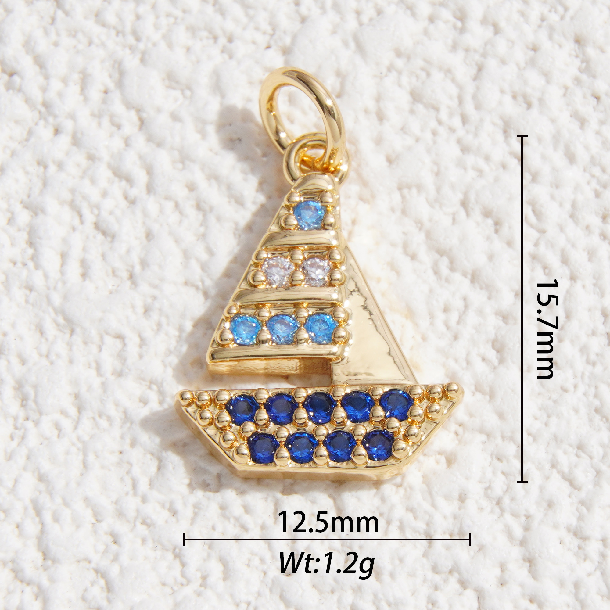 Diamond blue sailing boat charm