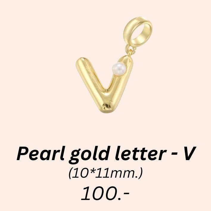 Pearl gold letter - V charm