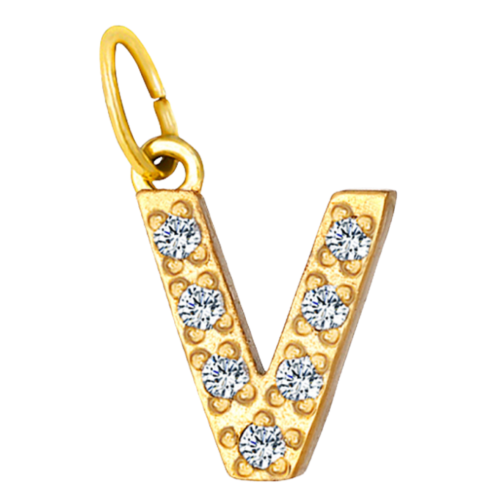 Embossed silver letter V charm