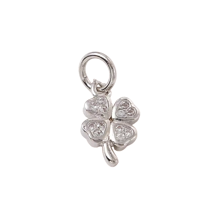diamond clover leave silver charm