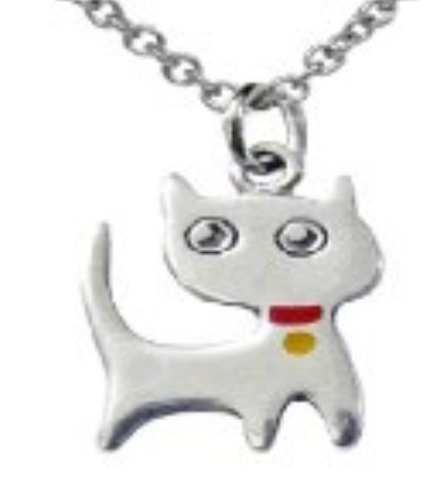 tearing cat with red collar charm