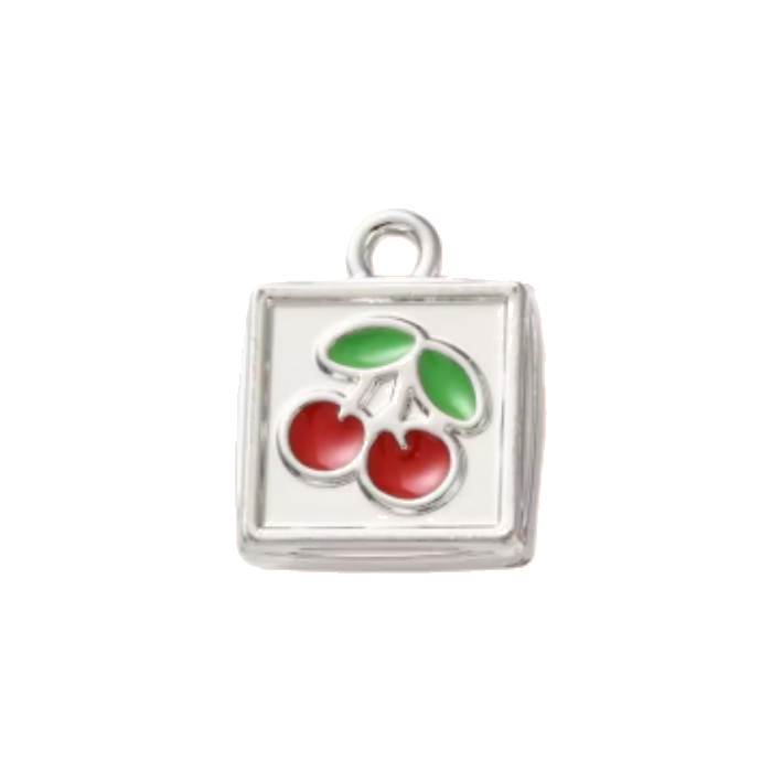 silver cherry 
square charm