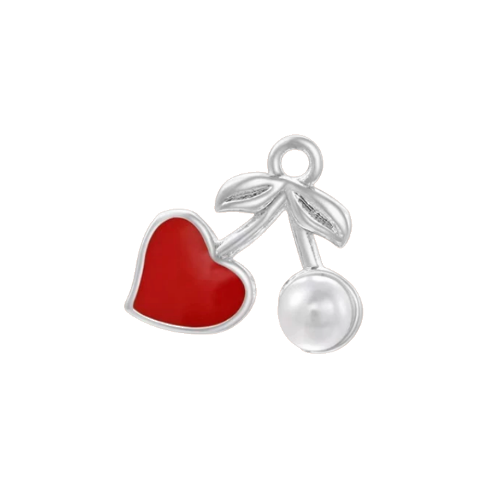 cherry heart pearl silver charm