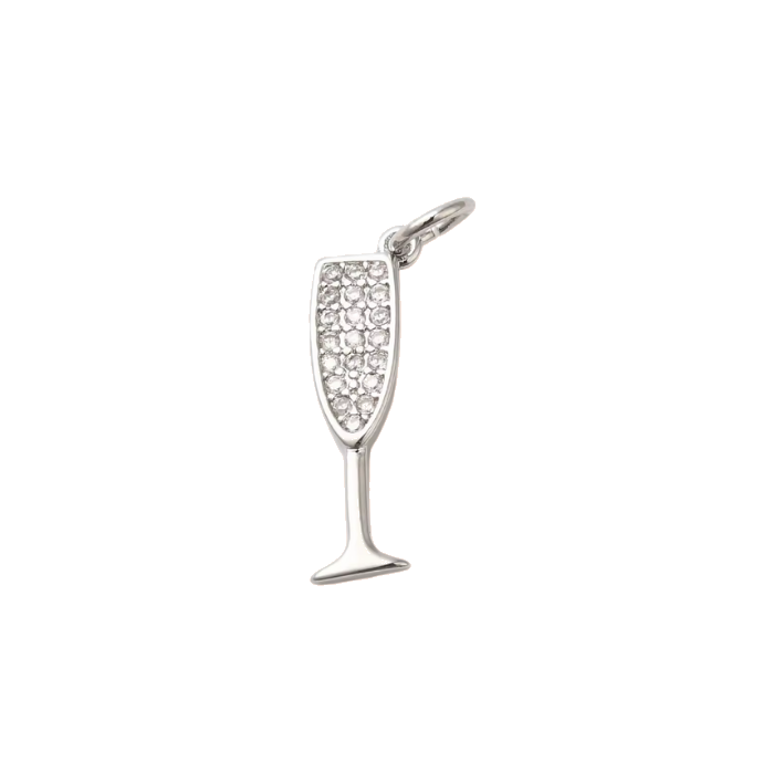 Diamond champagne 
glass silver charm