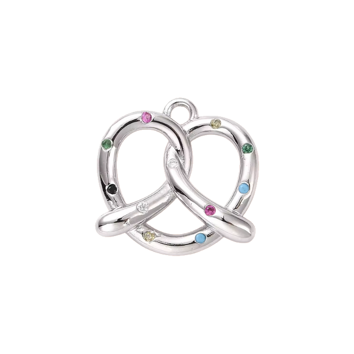 mix-gem diamond silver pretzel charm