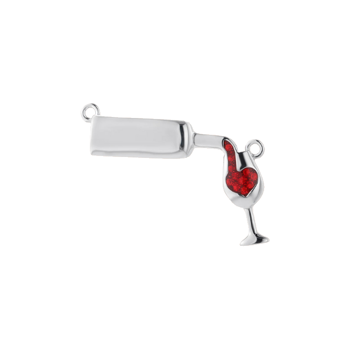 wine bottle 
& glass link silver charm