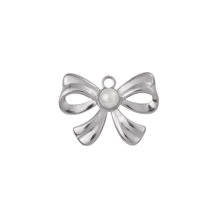 silver bow 
with pearl charm